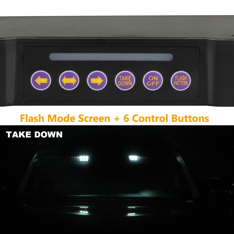 ASPL Visor lights bar 2-15 LED 29 Flash Patterns Interior Upper Windshield Split Mount Emergency Hazard Warning Strobe Light Bar Take Down Light Kit (Amber/White) - Image 3